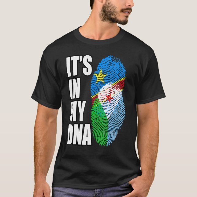 T-shirt Drapeau D'ADN Démocratique Congolais Et Djibouti H (Devant)