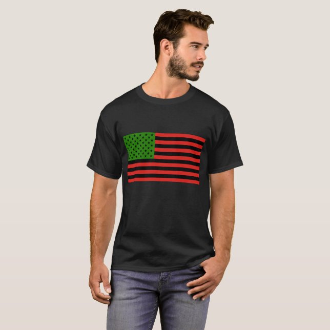 T-shirt Drapeau d'Afro-américain - noir et vert rouges (Devant entier)
