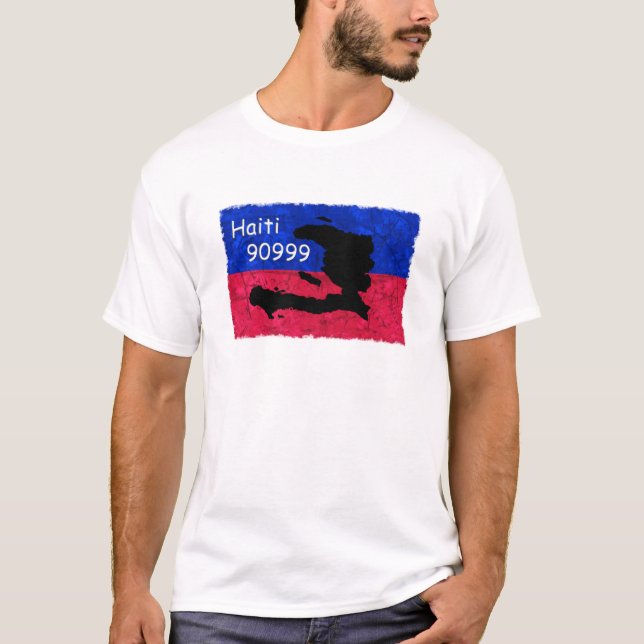 T-shirt Drapeau d'aide du Haïti, message textuel 90999 à (Devant)