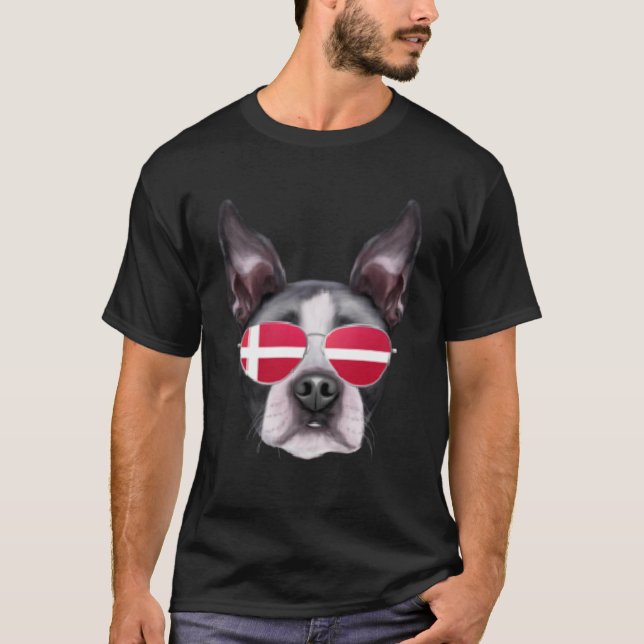 T-shirt Drapeau danois Boston Terrier Dog Danemark Poche (Devant)
