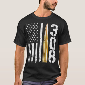T-shirt Drapeau de calibre 308 Ammo 308 de l'arme à feu US