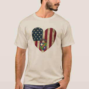 T-shirt Drapeau de coeur américain du 2e Bataillon 75e Ran