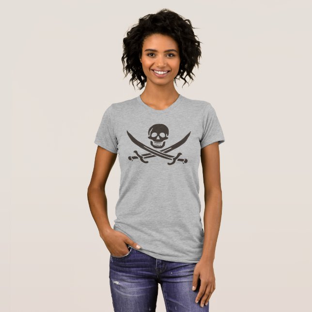 T-shirt Drapeau de crâne obsidien Drapeau de pirate Calico (Devant entier)
