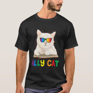 T-shirt Drapeau de fierté arc-en-ciel allié chat Lgbt Gay