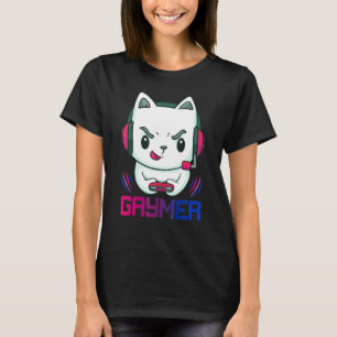 T-shirt Drapeau de fierté bisexuelle Gaymer Cat Joueur Bis