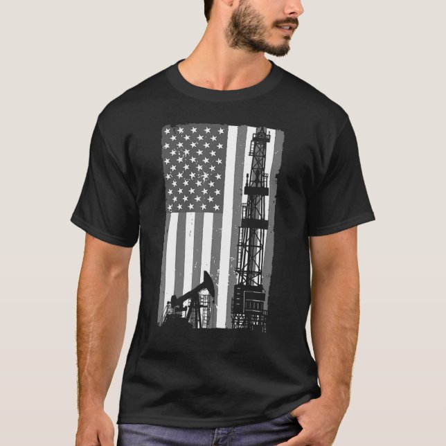 T-shirt Drapeau de forage de plate-forme pétrolière améric (Devant)