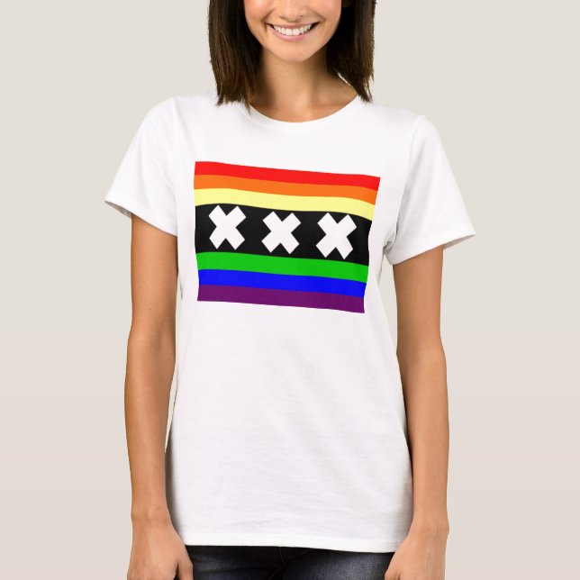 T-shirt Drapeau de gay pride d'Amsterdam (Devant)