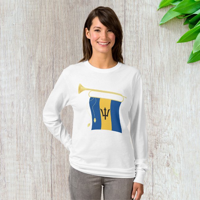 T-shirt Drapeau de la Barbade avec Bugle Patriotique Caraï (Créateur téléchargé)