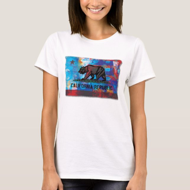 T-shirt Drapeau de la Californie avec les bords texturisés (Devant)