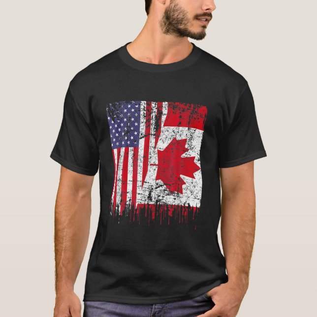 T-shirt Drapeau de la fête du Canada - Semi-américain (Devant)