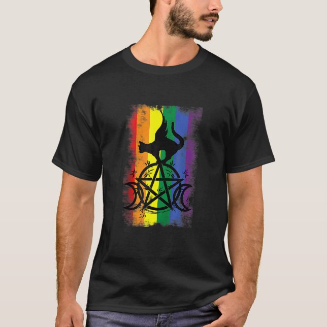 T-shirt Drapeau de la Fierté de sorcière gaie triple Lune  (Devant)