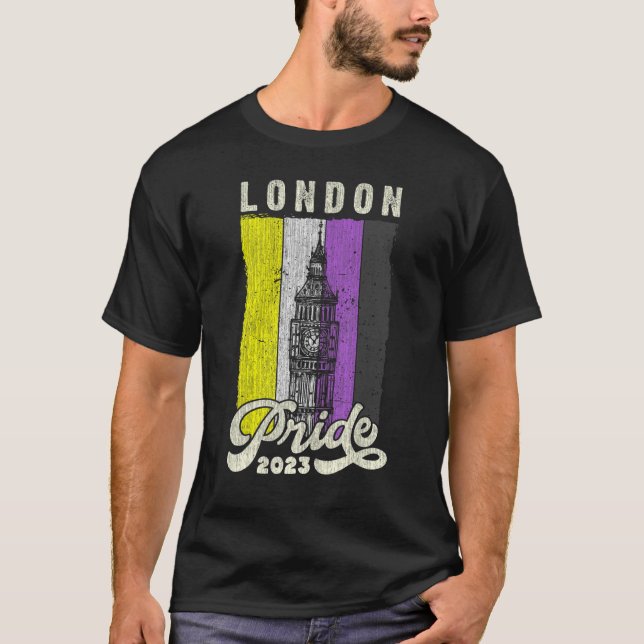 T-shirt Drapeau de la London Pride 2023 Big Ben Nonbinary  (Devant)