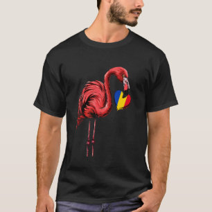 T-shirt Drapeau de la Roumanie Flamant Rose Cœur Fierté Ro