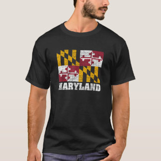 T-shirt Drapeau de l'état du Maryland Hommes Femmes Rétro 
