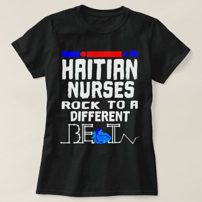 T-shirt Drapeau de l'infirmière haïtienne Heartbeat Black  (Design devant)