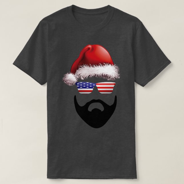 T-shirt Drapeau de Noël de la barbe Santa Hat Amérique (Design devant)