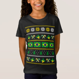 T-Shirt Drapeau de Noël moche Brésil, moitié brésilien