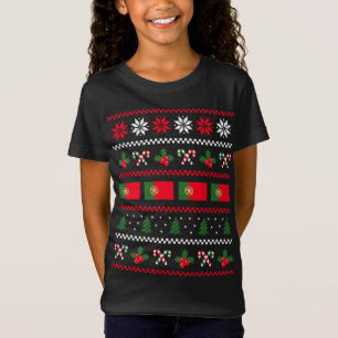 T-Shirt Drapeau de Noël moche Portugal, moitié Portugu