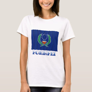 T-shirt Drapeau de ondulation de Pohnpei, avec le nom