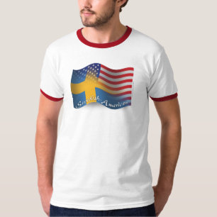 T-shirt Drapeau de ondulation Suédois-Américain