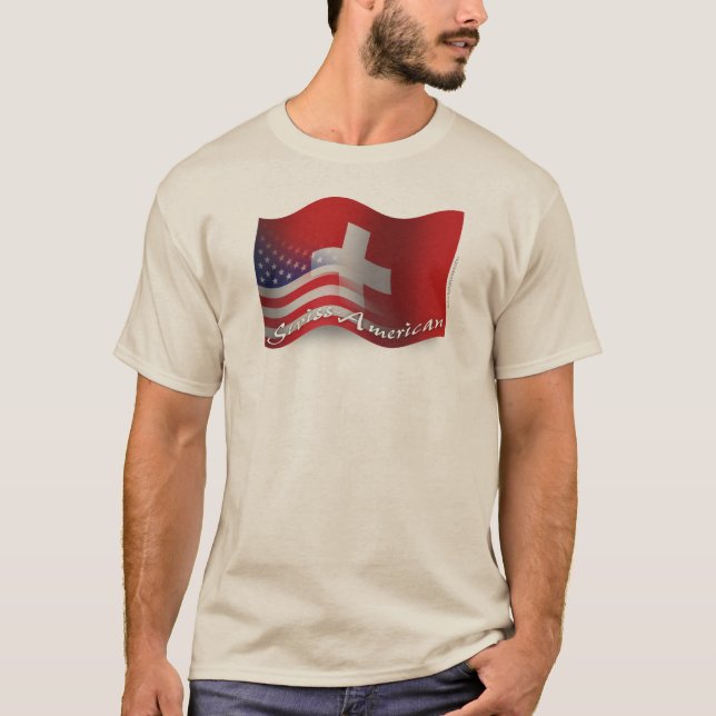 T-shirt Drapeau de ondulation Suisse-Américain (Devant)