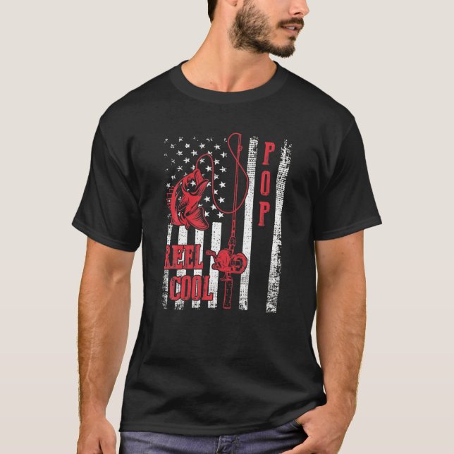 T-shirt Drapeau de pêche Cool de bobine Amérique Drôle de  (Devant)
