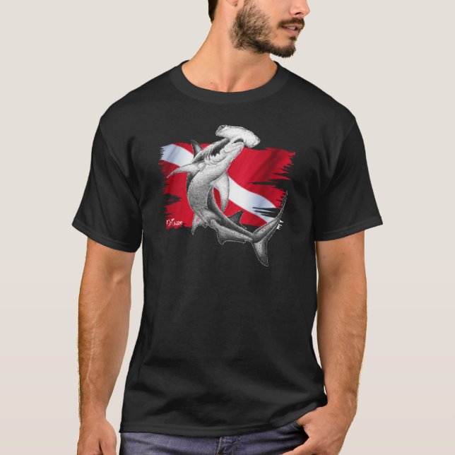 T-shirt Drapeau de piqué avec le requin-plongeur de (Devant)