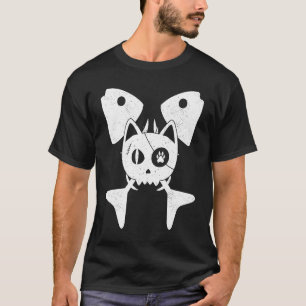 T-shirt Drapeau de pirates os de poisson chat squelette pi