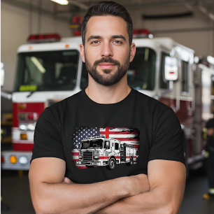 T-Shirt Drapeau de Pompiers Américains & Camion de