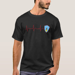 T-shirt Drapeau de Sainte-Lucie Battement de coeur EKG Pat