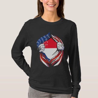 T-shirt Drapeau de Singapour Américain Fier de mon Singapo