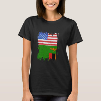 T-shirt Drapeau de Zambie États-Unis Amérique Vintage Raci