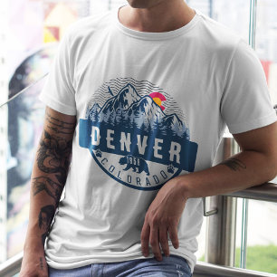T-shirt Drapeau Denver Colorado Camping Randonnées Souveni