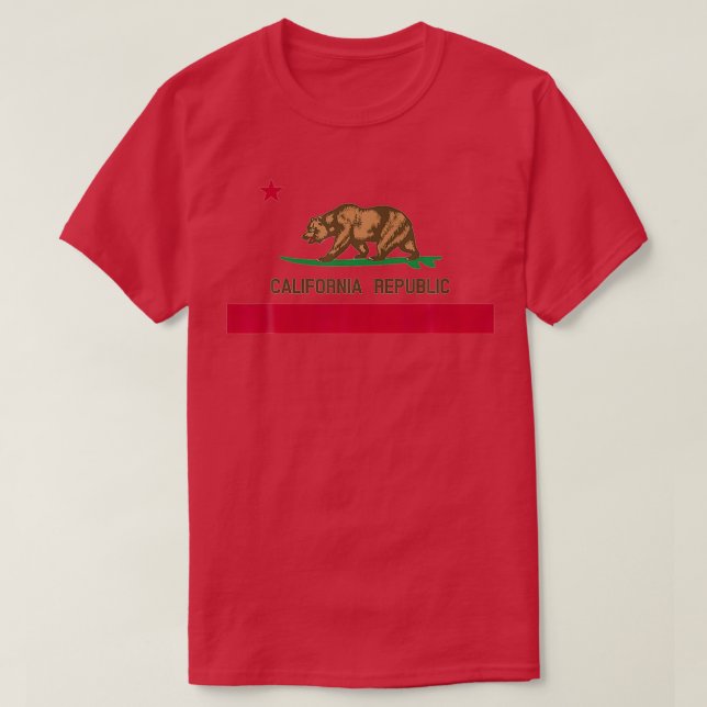 T-shirt Drapeau d'état de l'ours de surf en Californie (Design devant)