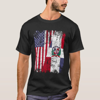 T-shirt Drapeau dominicain à demi-américain Roots