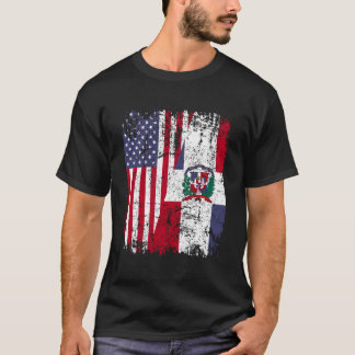 T-shirt Drapeau dominicain à demi-américain Roots