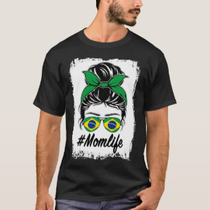 T-shirt Drapeau du Brésil Maman brésilienne Bun désordonné