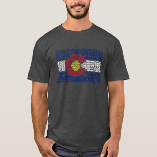 T-shirt Drapeau du Colorado avec des noms de ville Word Ar