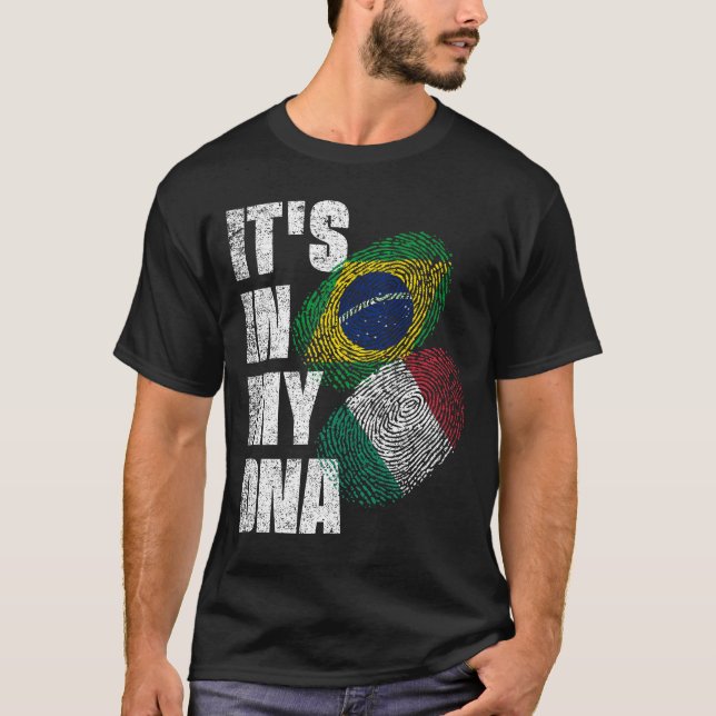 T-shirt Drapeau du patrimoine ADN mélangé italien et brési (Devant)