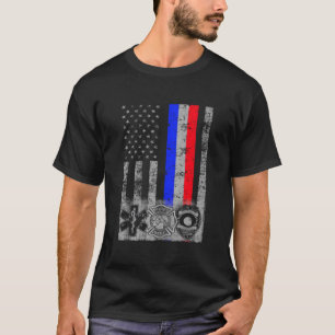 T-shirt Drapeau du premier répondeur de la police d'incend