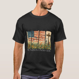 T-shirt Drapeau d'une nation sous Dieu 4 juillet Floral Ch
