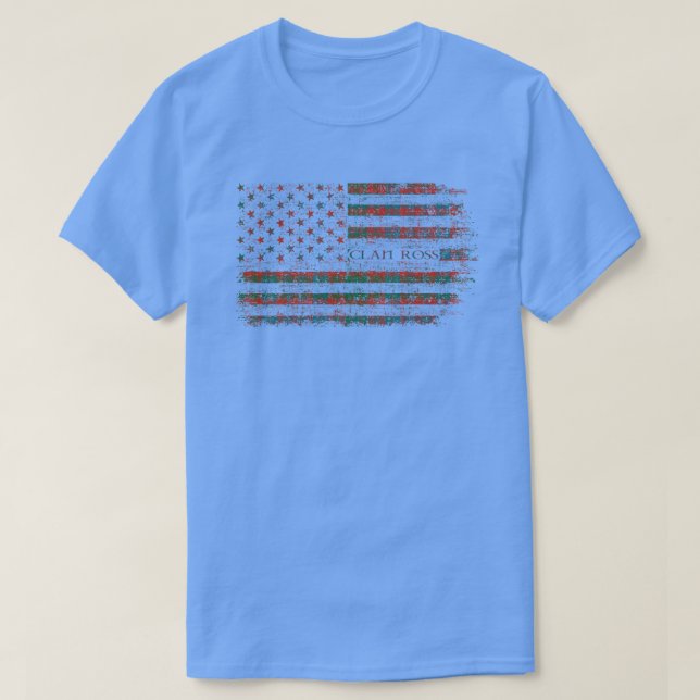 T-shirt Drapeau écossais Clan Ross Drapeau américain kilt  (Design devant)