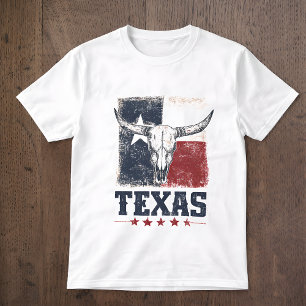 T-shirt Drapeau en détresse de crâne de taureau Longhorn d