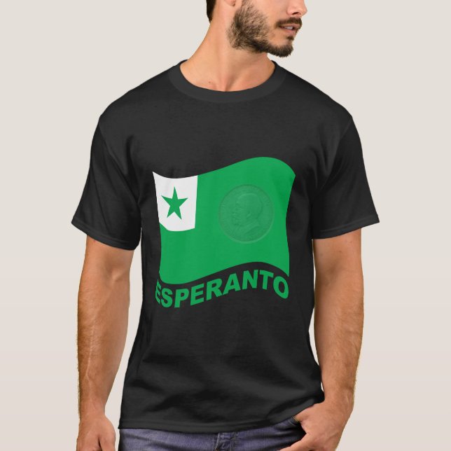 T-shirt Drapeau espéranto + texte et zamenhof, (Devant)
