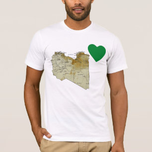 T-Shirt Drapeau et Carte du Libye en forme de Cœur