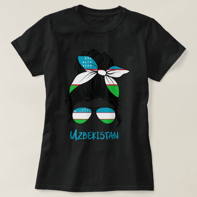 T-shirt Drapeau femme ouzbèke fille ouzbèke (Design devant)