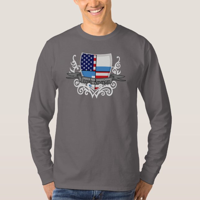 T-shirt Drapeau Finlandais-Américain de bouclier (Devant)