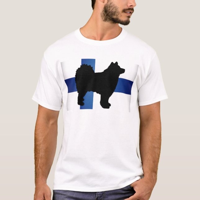 T-shirt drapeau finlandais de silhouette de lapphund (Devant)