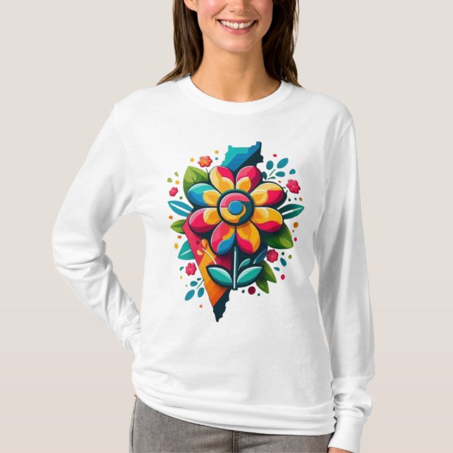 T-shirt Drapeau Flower Palestine, Palestine libre, Art Flo (Devant)
