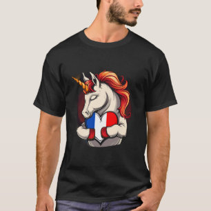 T-shirt Drapeau Français Licorne Racines Françaises Fierté